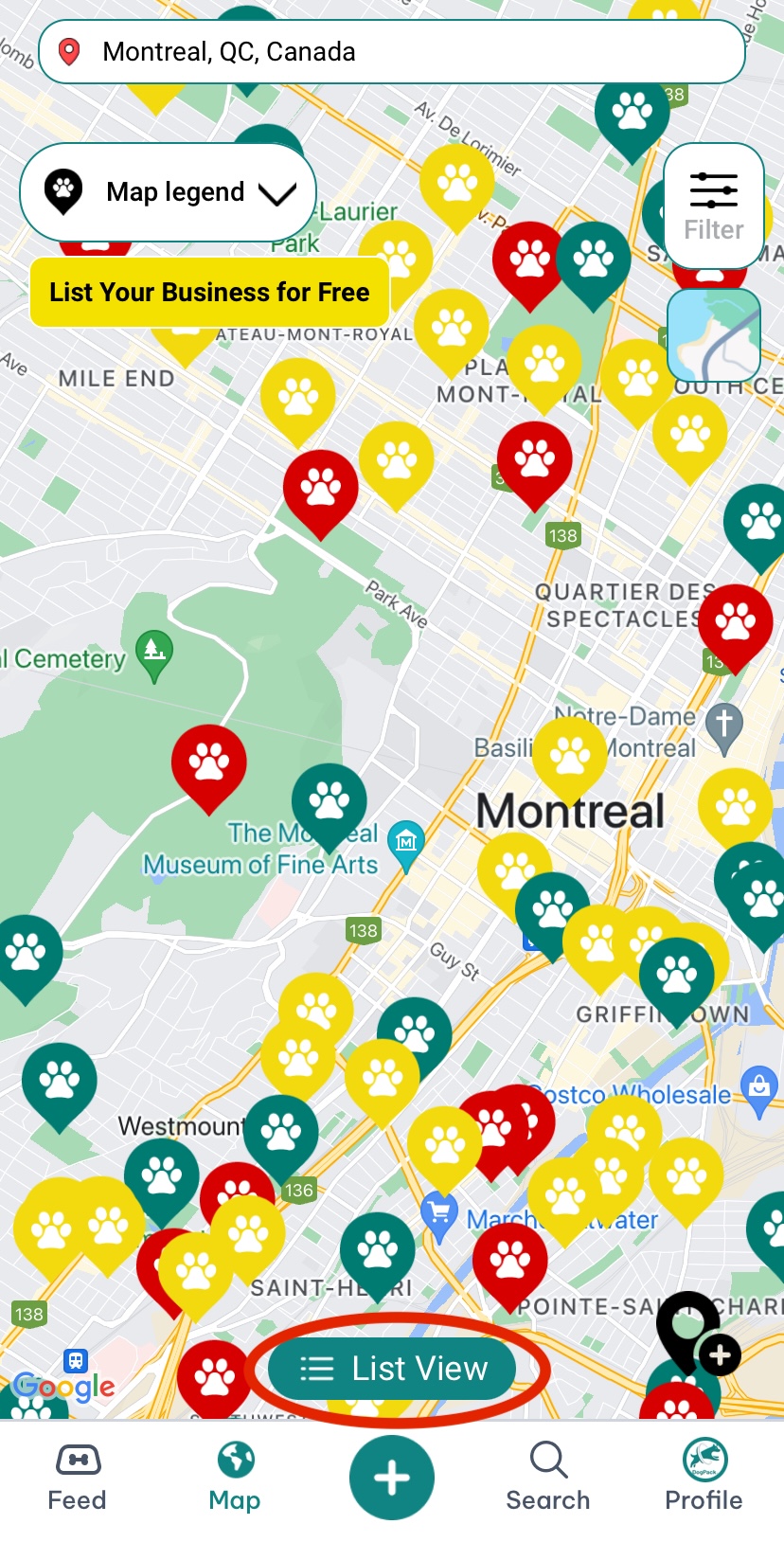 Map tab list view circled with outline