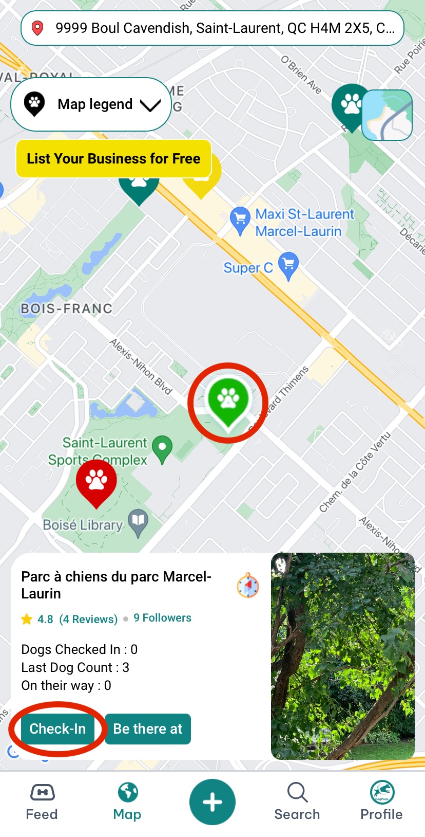 Checking into dog park circled