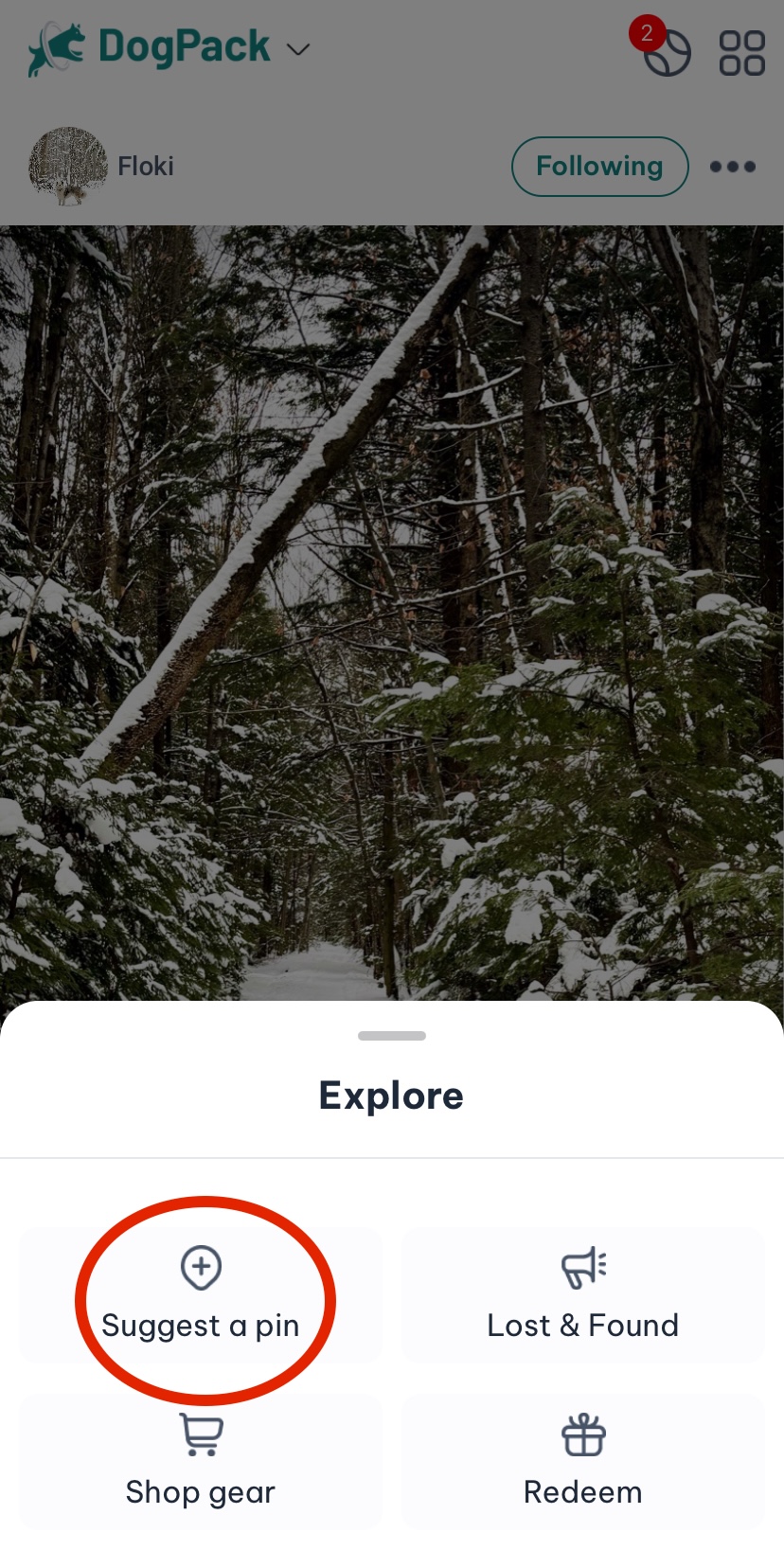 Suggest a pin circled	