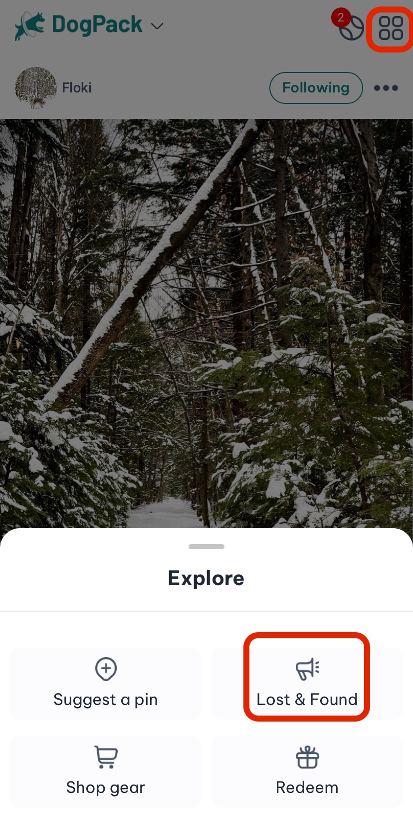 Explore & lost and found circled	