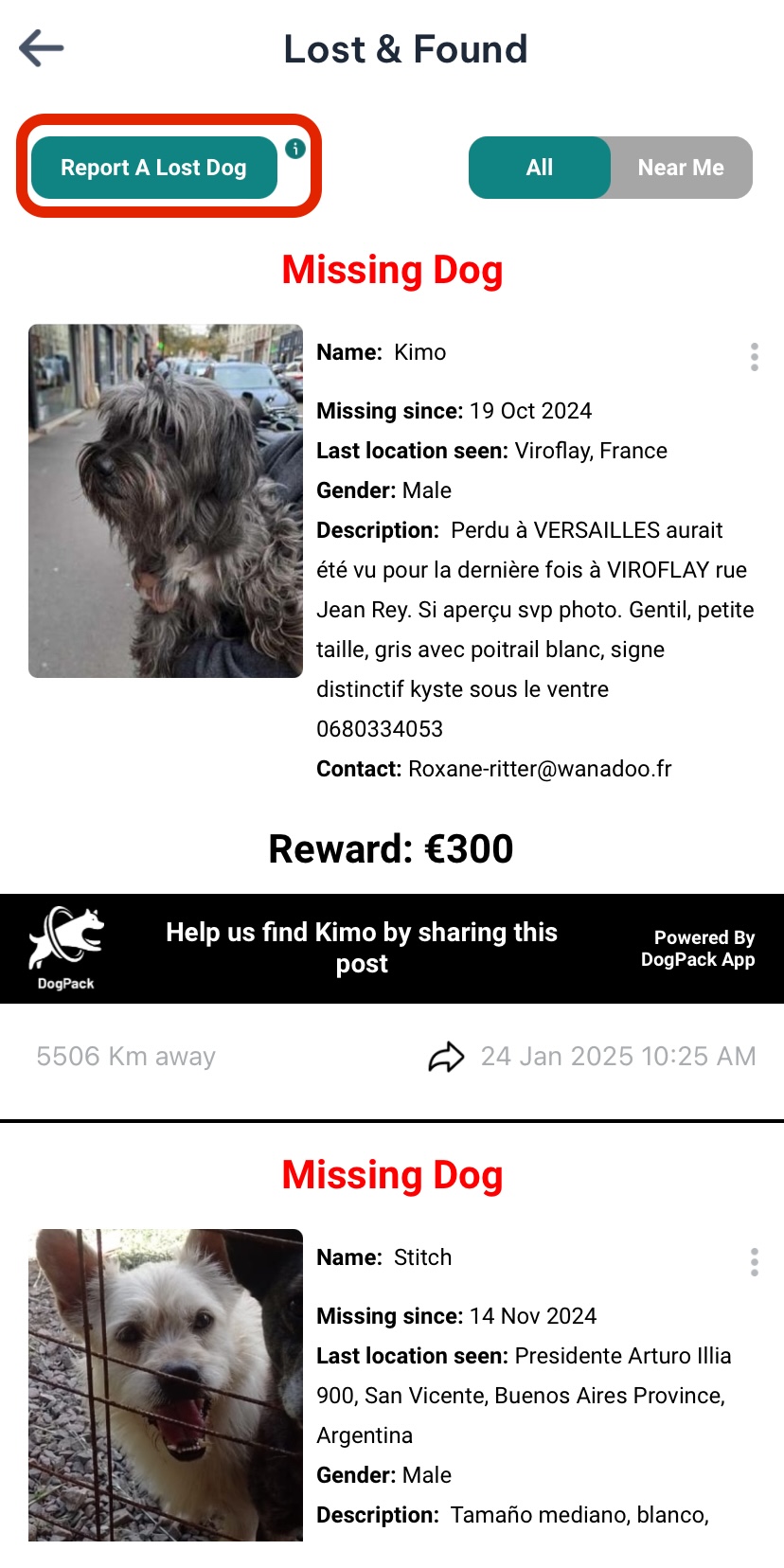 Report a lost button circled