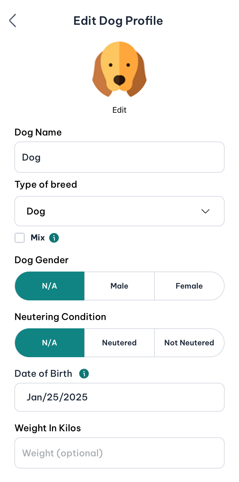 edit dog profile details