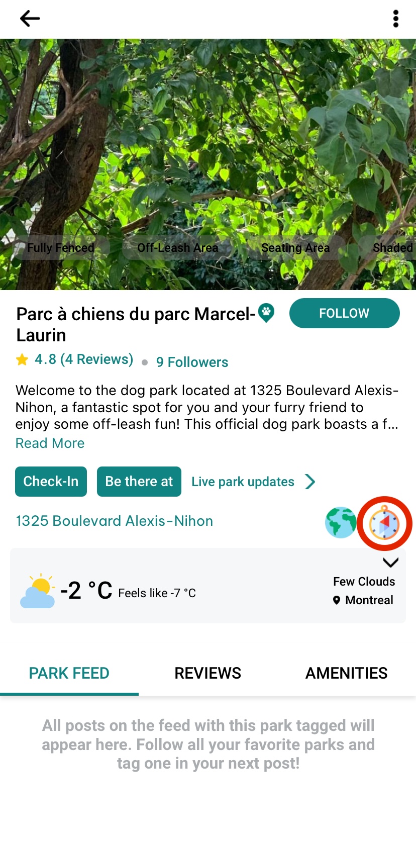 Directions to park on park page