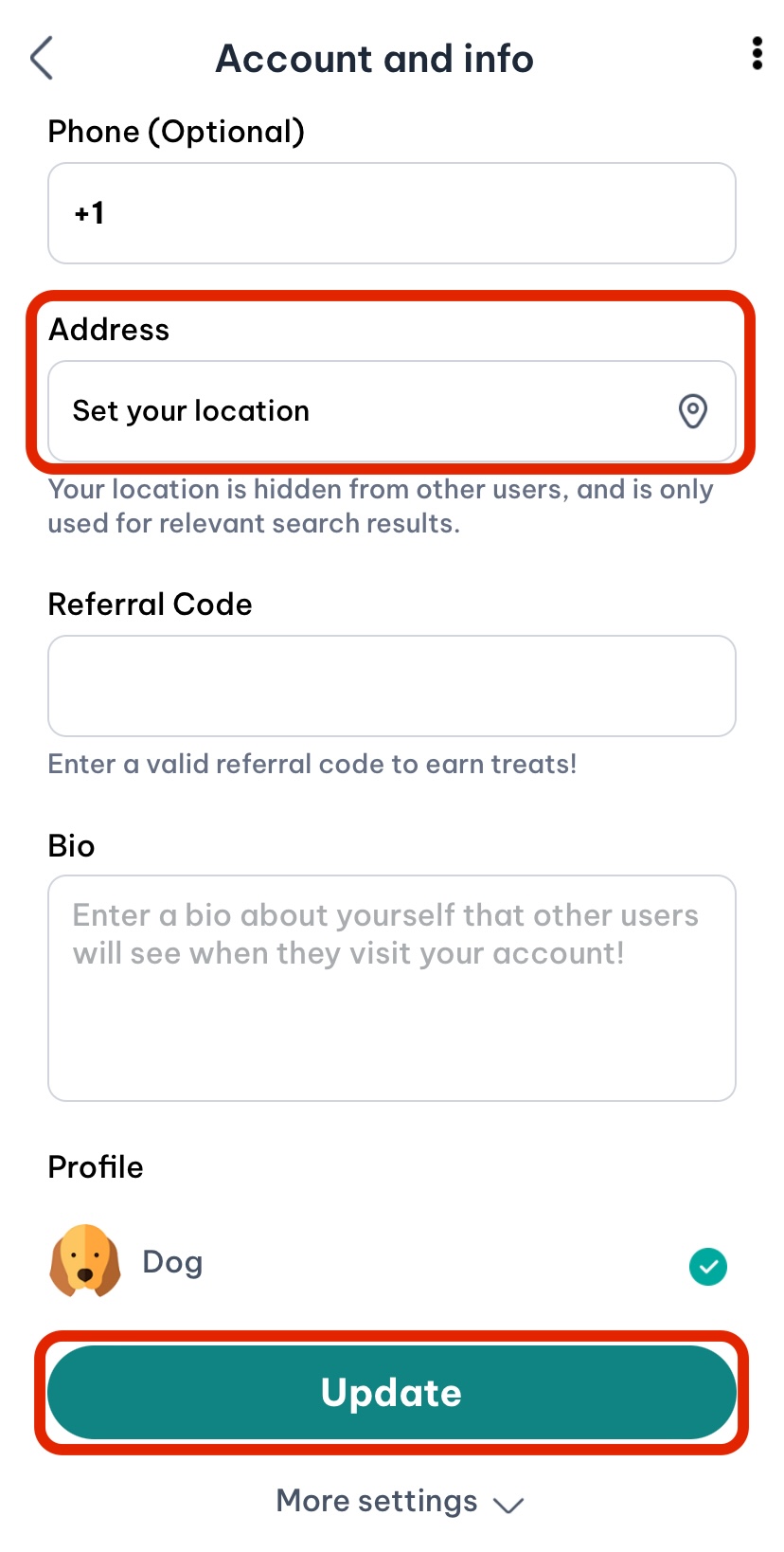 setting location and update