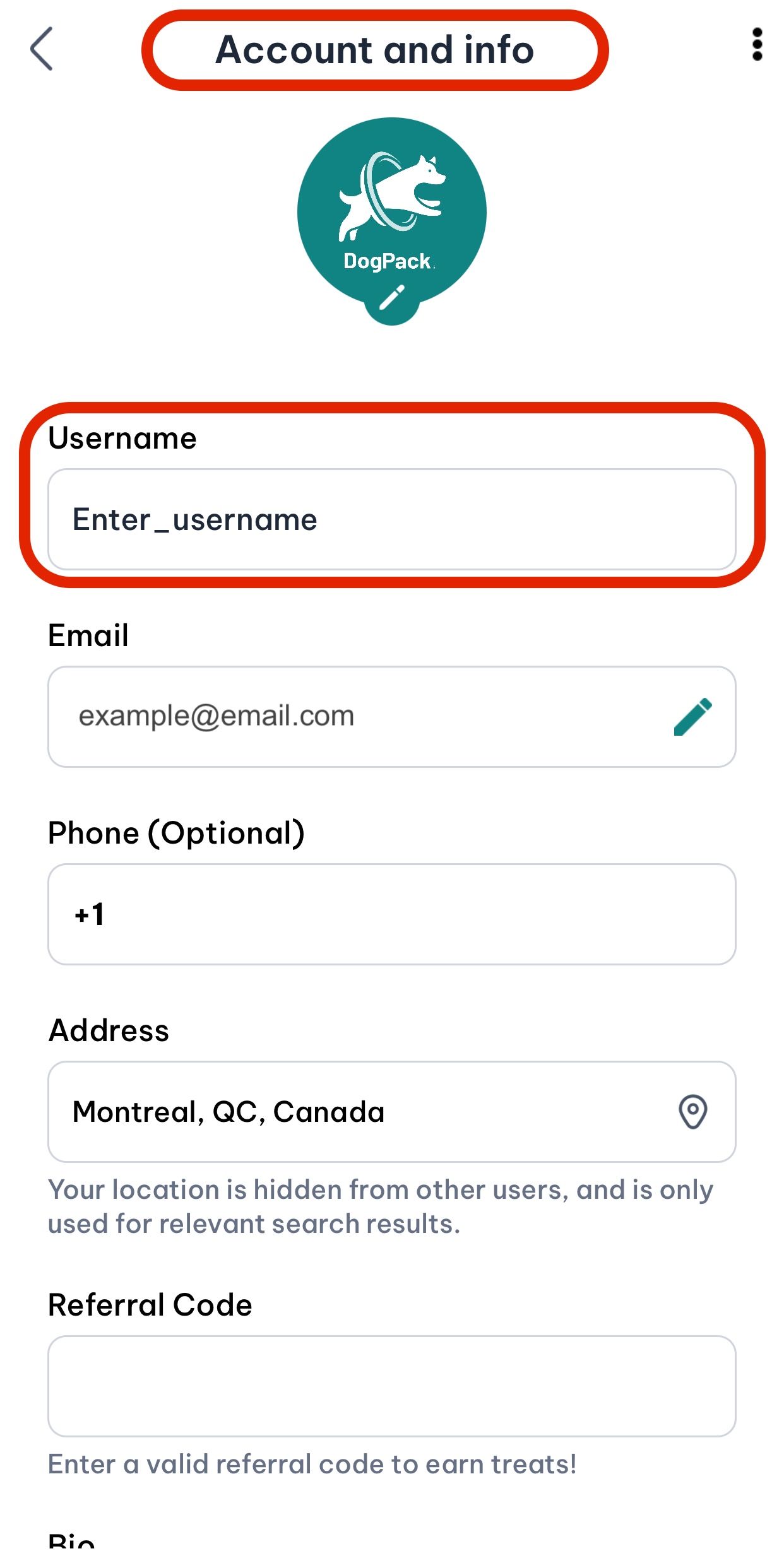 Account & info username