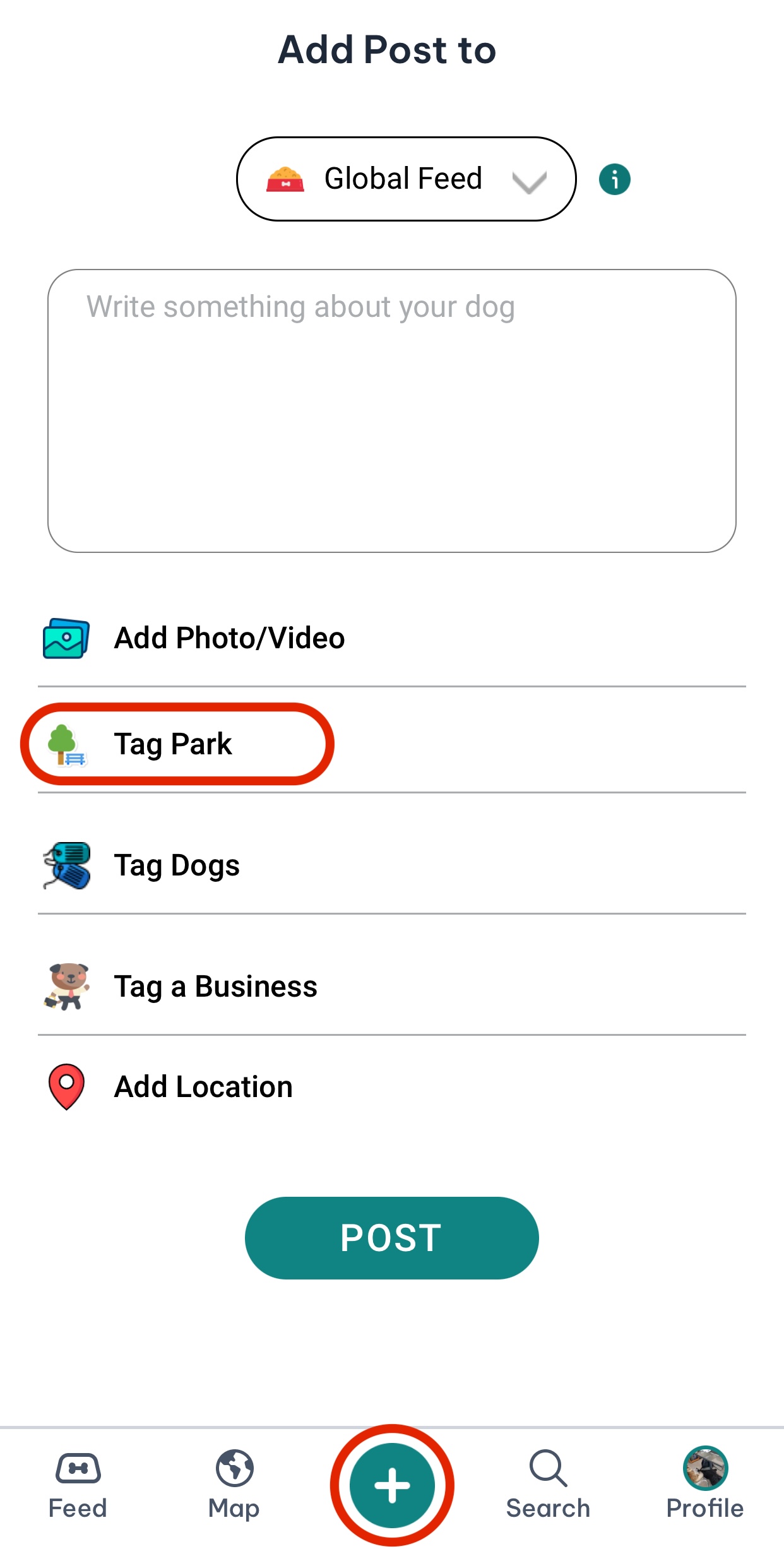 tag a dog park in post