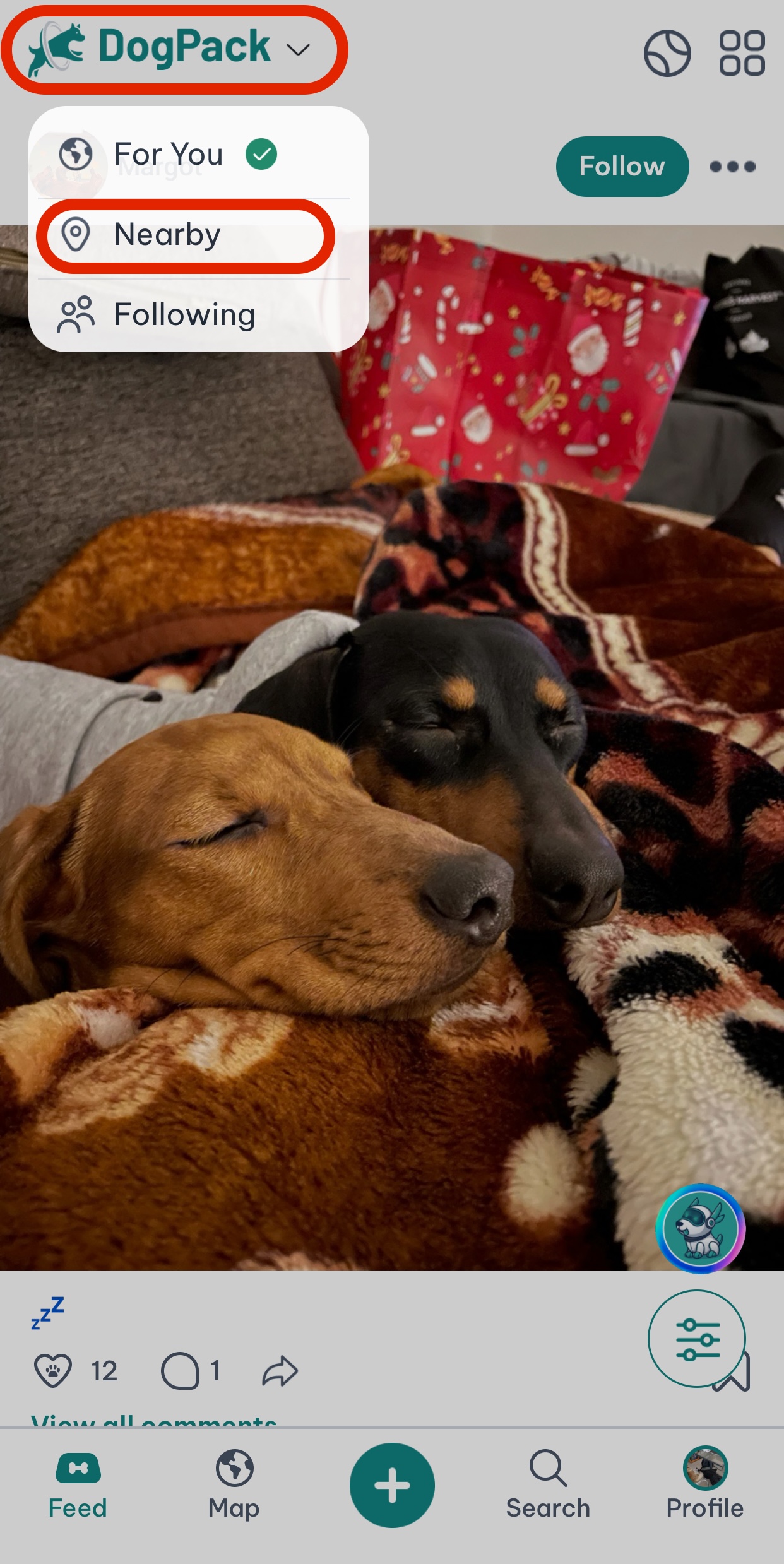 Dropdown menu nearby