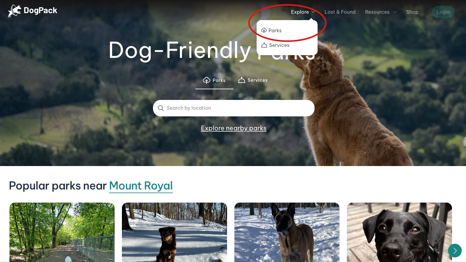 Web Explore parks circled