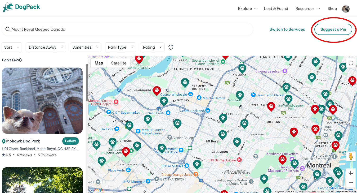 Web suggest a pin circled
