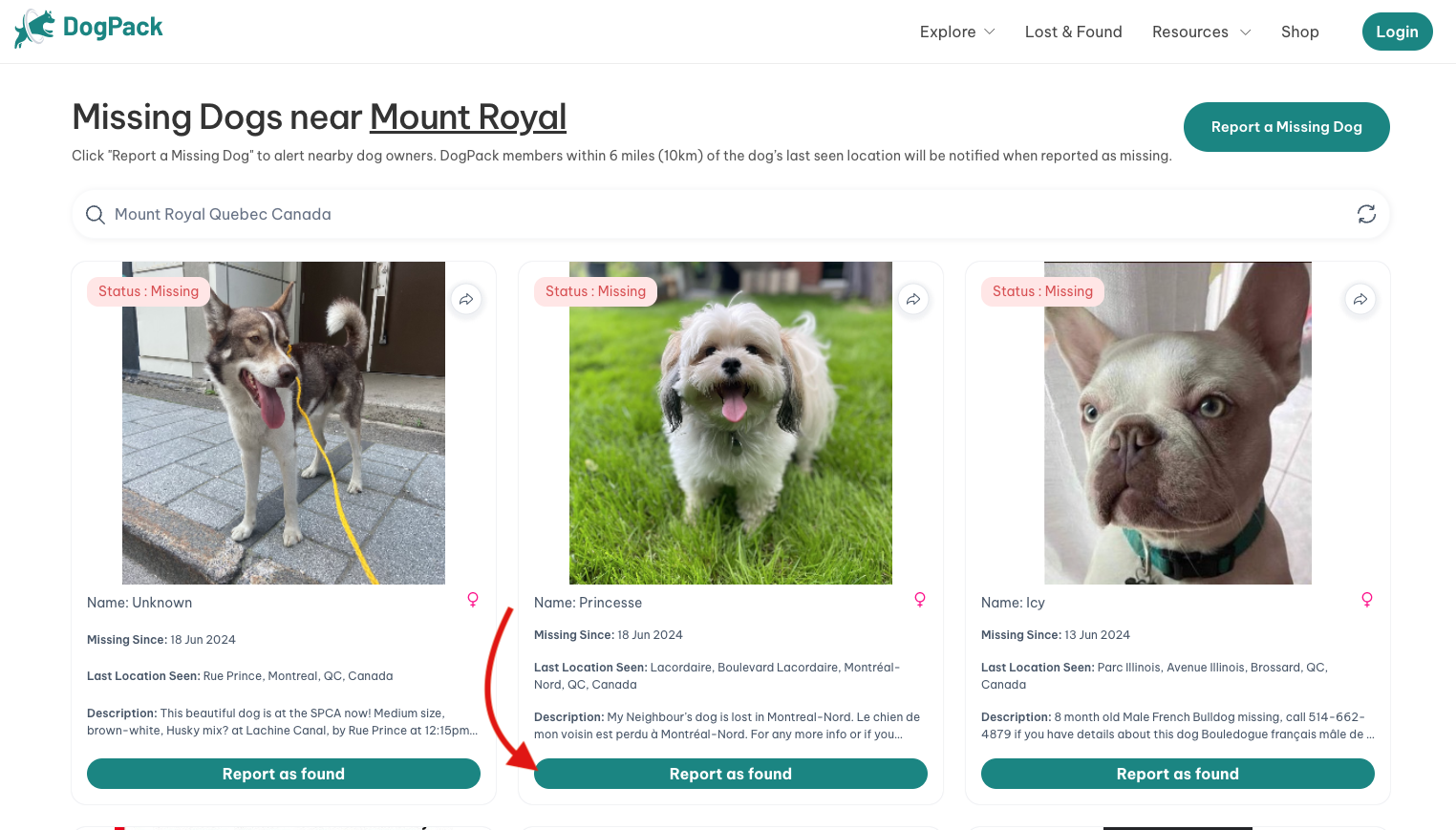 Web report as found arrow