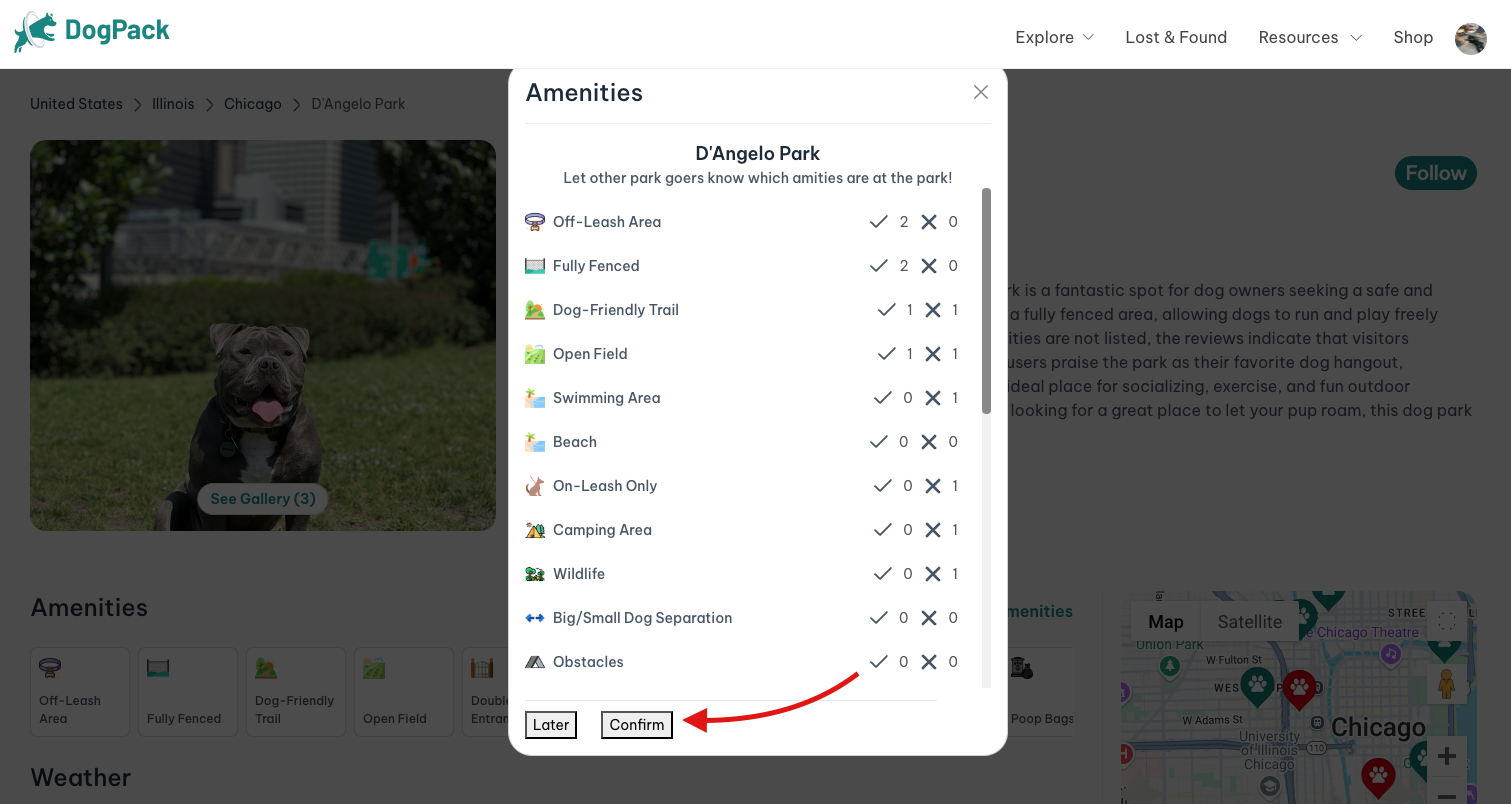 Web confirm amenity vote