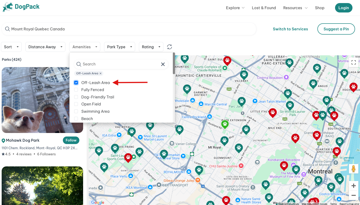 Web off-leash area amenity