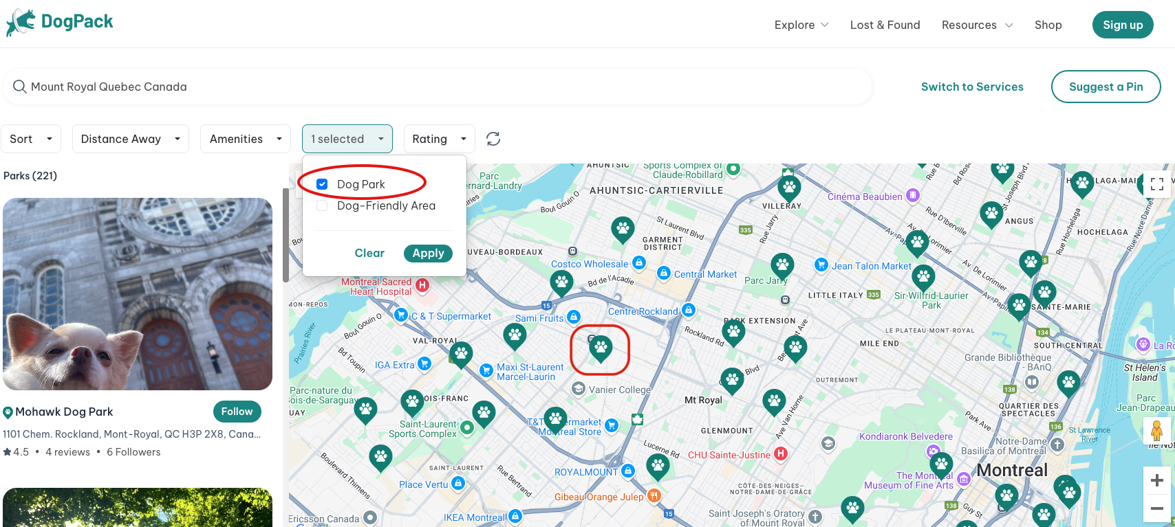 Web dog park circled